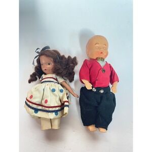 Vintage‎ Hard Plastic Miniature Dolls Pair Nancy Ann Girl Boy Red Jacket